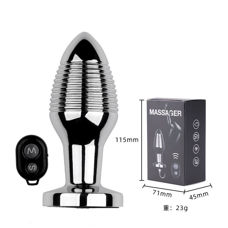 MASSAGER - 無線遙控金屬肛塞震動器 (紋路款)