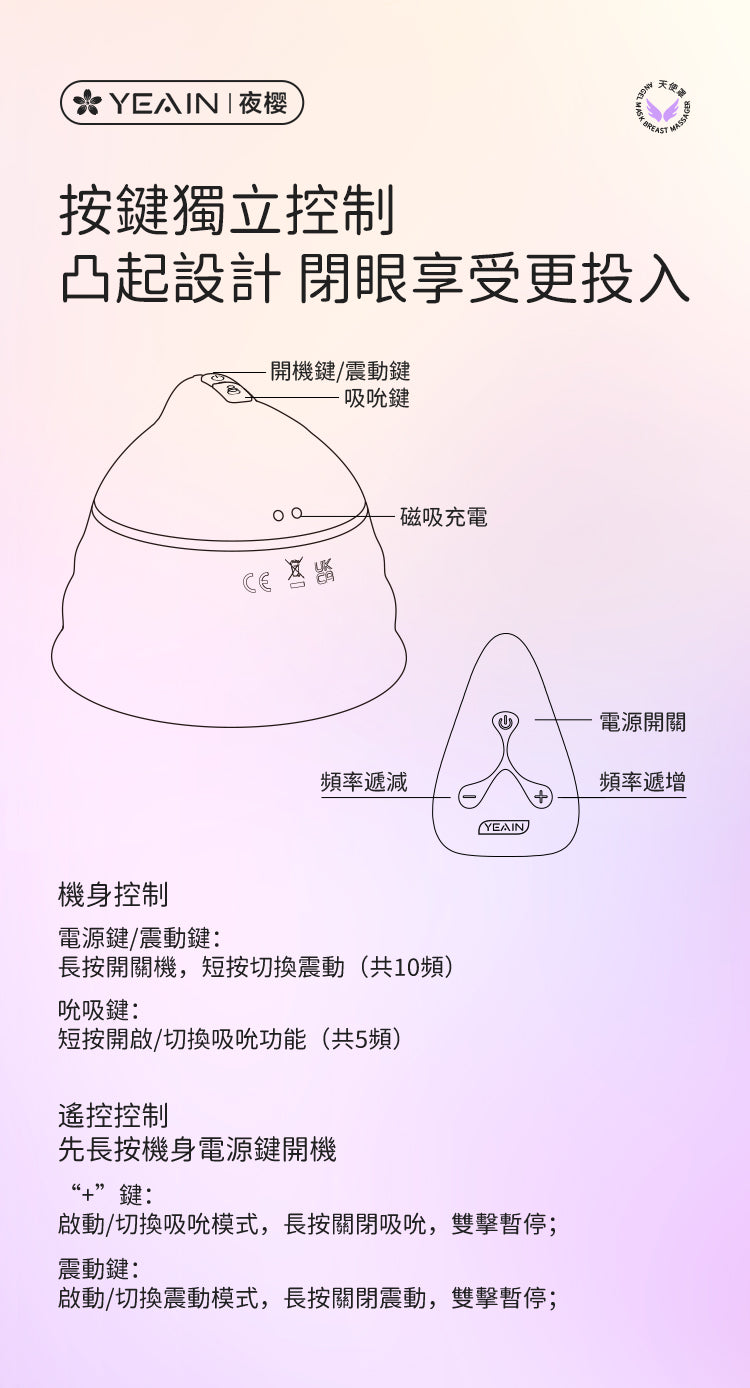 YEAIN - 強力震動＋吸吮 無線遙控乳房刺激器